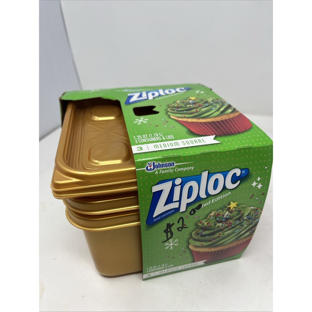 Ziploc NEW Limited Edition Holiday Medium Square Container Gold 3 Count